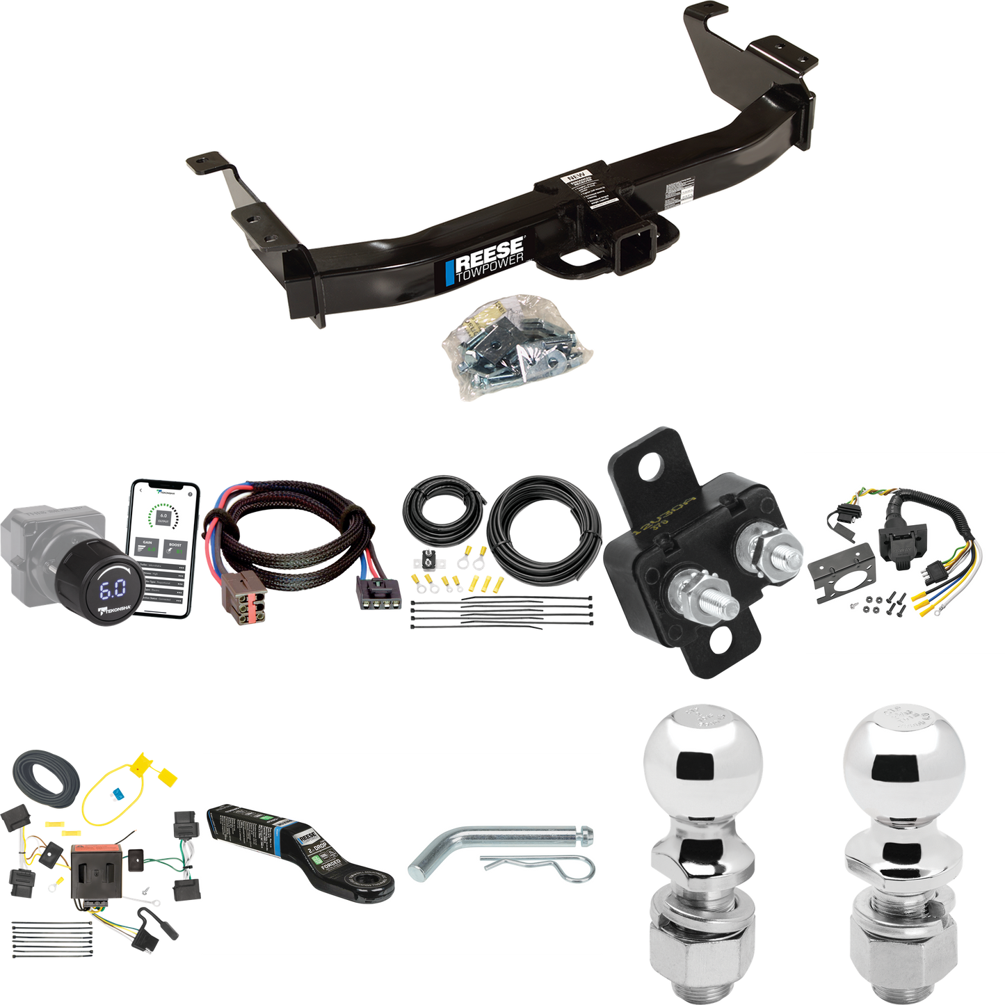 Fits 2008-2008 Ford E-350 Econoline Super Duty Trailer Hitch Tow PKG w/ Tekonsha Prodigy iD Bluetooth Wireless Brake Control + Plug & Play BC Adapter + 7-Way RV Wiring + 2" & 2-5/16" Ball & Drop Mount By Reese Towpower