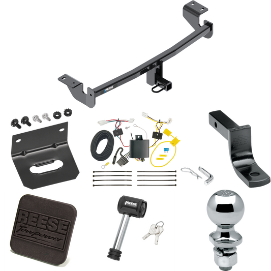 Se adapta al paquete de enganche de remolque Toyota Corolla iM 2017-2018 con arnés de cableado de 4 planos + barra de tracción + bola de 2" + soporte de cableado + cubierta de enganche + bloqueo de enganche de Reese Towpower