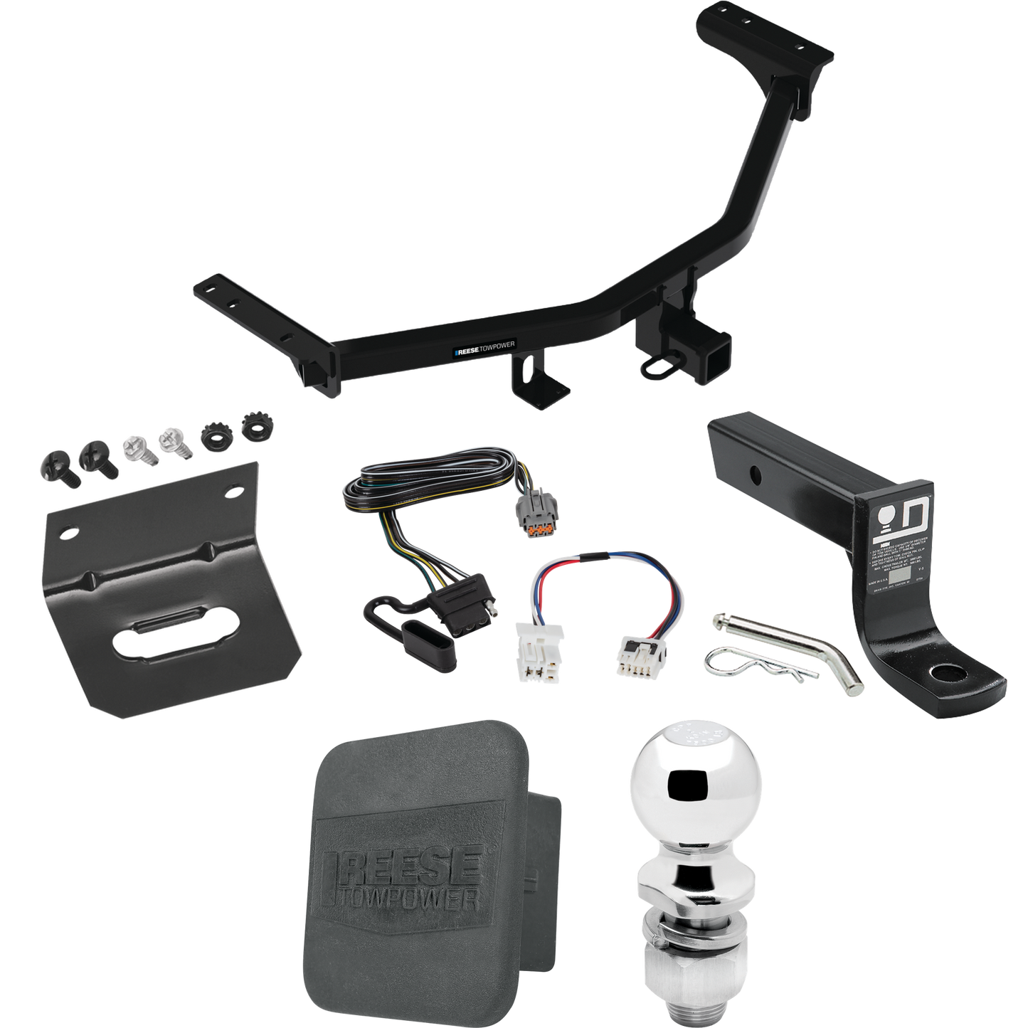 Fits 2022-2023 Nissan Pathfinder Trailer Hitch Tow PKG w/ 4-Flat Wiring + Ball Mount w/ 4" Drop + 2" Ball + Wiring Bracket + Hitch Cover (For w/Factory Tow Package Models) By Reese Towpower