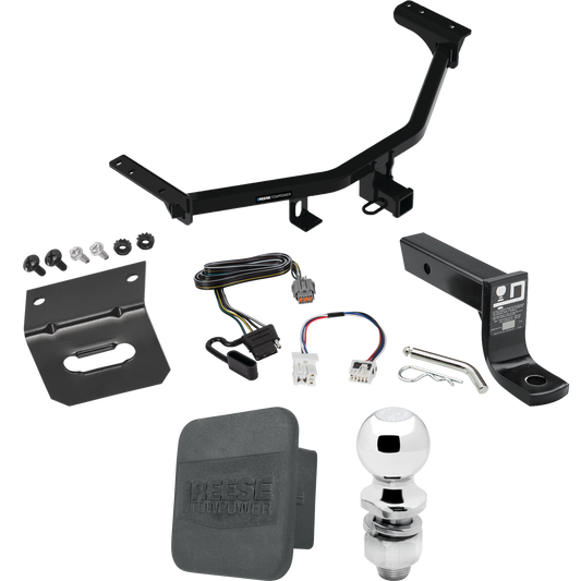 Fits 2022-2023 Nissan Pathfinder Trailer Hitch Tow PKG w/ 4-Flat Wiring + Ball Mount w/ 4" Drop + 2" Ball + Wiring Bracket + Hitch Cover (For w/Factory Tow Package Models) By Reese Towpower