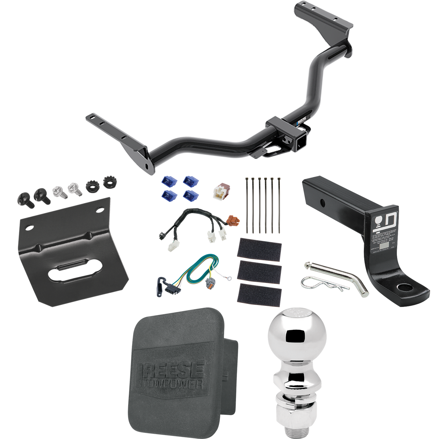 Fits 2013-2020 Nissan Pathfinder Trailer Hitch Tow PKG w/ 4-Flat Wiring + Ball Mount w/ 4" Drop + 2-5/16" Ball + Wiring Bracket + Hitch Cover By Reese Towpower