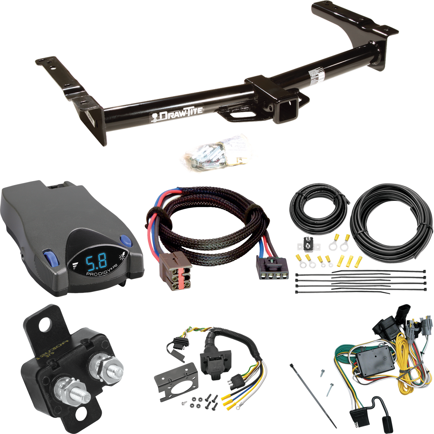 Se adapta al paquete de enganche de remolque Ford E-250 Econoline 1992-1994 con control de freno Tekonsha Prodigy P2 + adaptador BC Plug &amp; Play + cableado RV de 7 vías de Draw-Tite