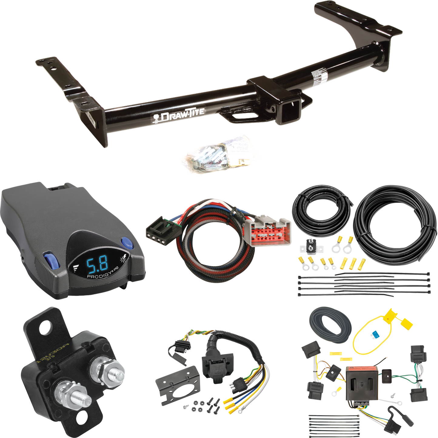 Fits 2009-2014 Ford E-350 Econoline Super Duty Trailer Hitch Tow PKG w/ Tekonsha Prodigy P2 Brake Control + Plug & Play BC Adapter + 7-Way RV Wiring By Draw-Tite