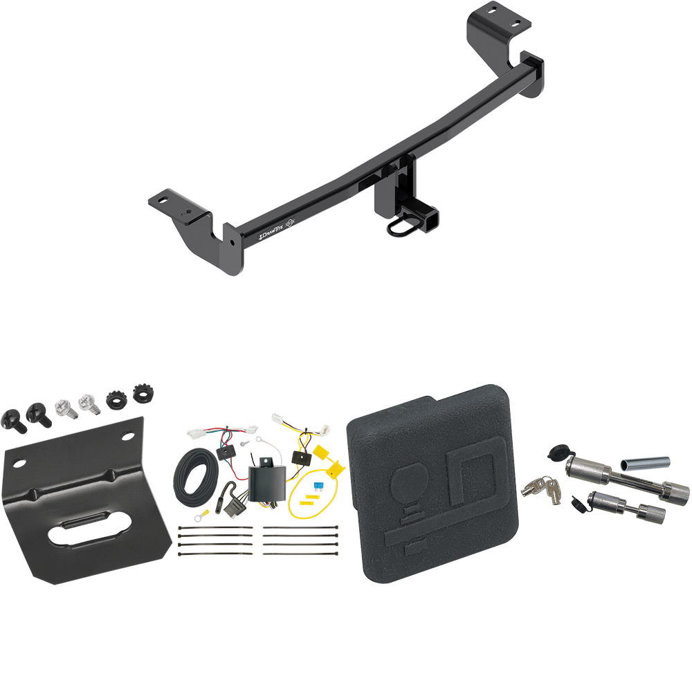 Se adapta al paquete de enganche de remolque Toyota Corolla iM 2017-2018 con arnés de cableado plano de 4 + cubierta de enganche + enganche doble y cerraduras de acoplador de Draw-Tite