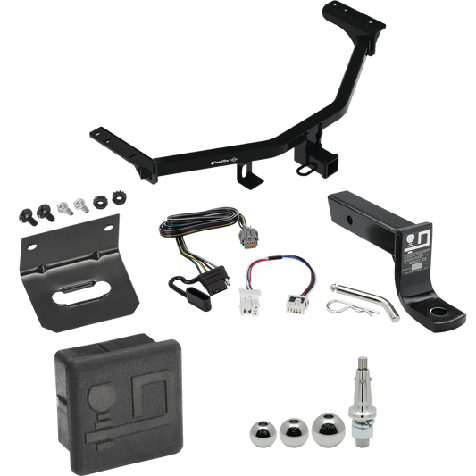 Se adapta al paquete de enganche de remolque Infiniti QX60 2022-2022 con cableado plano de 4 + soporte de bola con caída de 4" + bola intercambiable de 1-7/8" y 2" y 2-5/16" + soporte de cableado + cubierta de enganche dibujar-tite