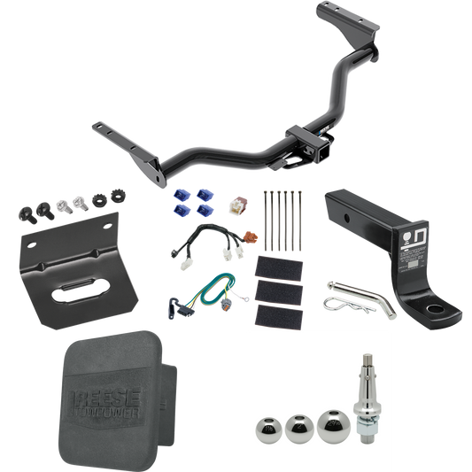 Fits 2013-2020 Nissan Pathfinder Trailer Hitch Tow PKG w/ 4-Flat Wiring + Ball Mount w/ 4" Drop + Interchangeable Ball 1-7/8" & 2" & 2-5/16" + Wiring Bracket + Hitch Cover By Reese Towpower