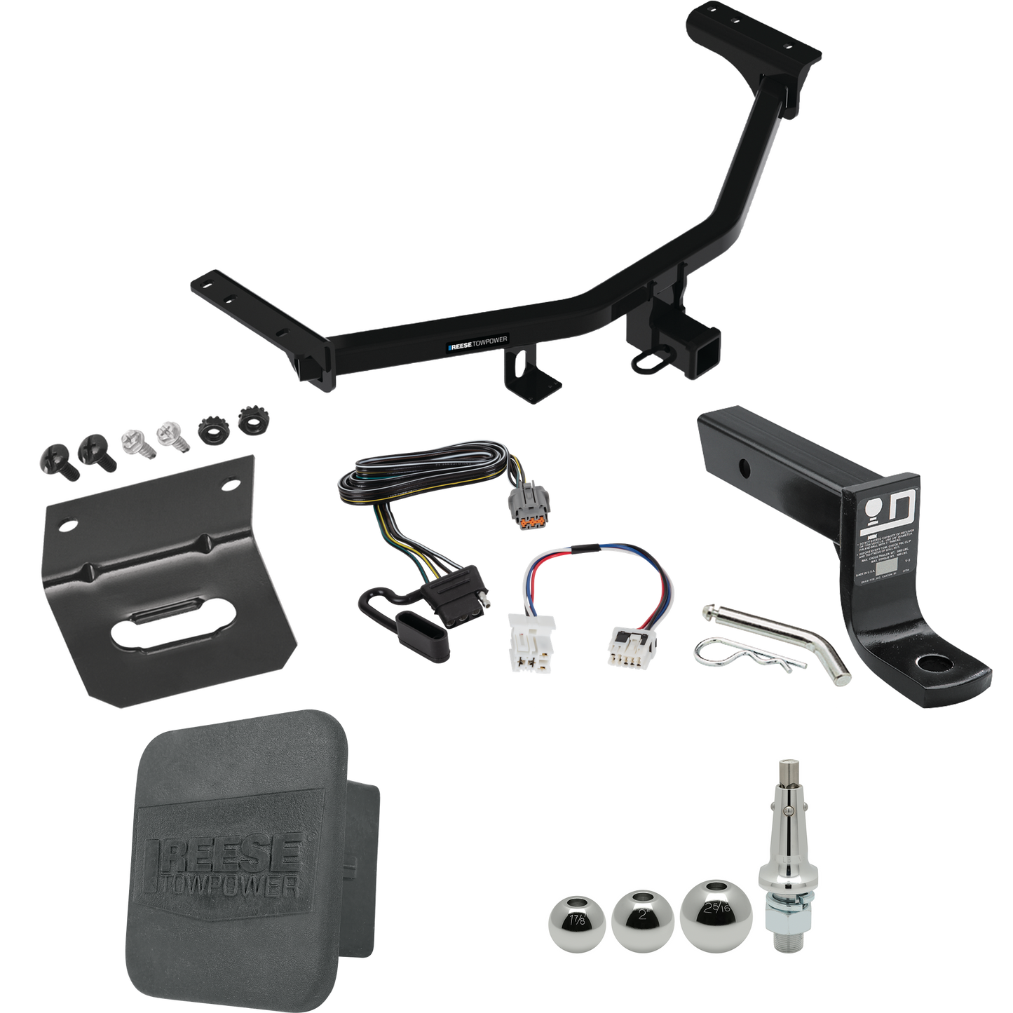 Fits 2022-2023 Nissan Pathfinder Trailer Hitch Tow PKG w/ 4-Flat Wiring + Ball Mount w/ 4" Drop + Interchangeable Ball 1-7/8" & 2" & 2-5/16" + Wiring Bracket + Hitch Cover By Reese Towpower