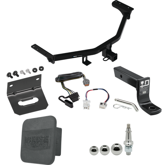 Fits 2022-2023 Nissan Pathfinder Trailer Hitch Tow PKG w/ 4-Flat Wiring + Ball Mount w/ 4" Drop + Interchangeable Ball 1-7/8" & 2" & 2-5/16" + Wiring Bracket + Hitch Cover By Reese Towpower