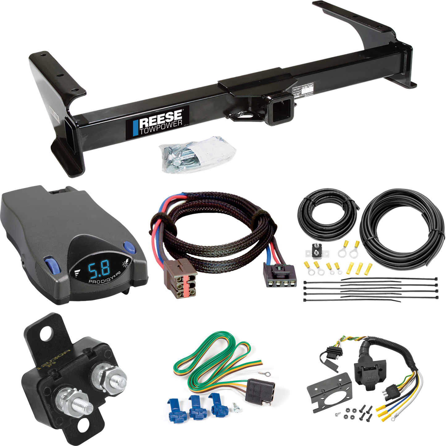 Se adapta al paquete de enganche de remolque Ford E-150 Econoline 2003-2007 con control de freno Tekonsha Prodigy P2 + adaptador BC Plug &amp; Play + cableado RV de 7 vías de Reese Towpower