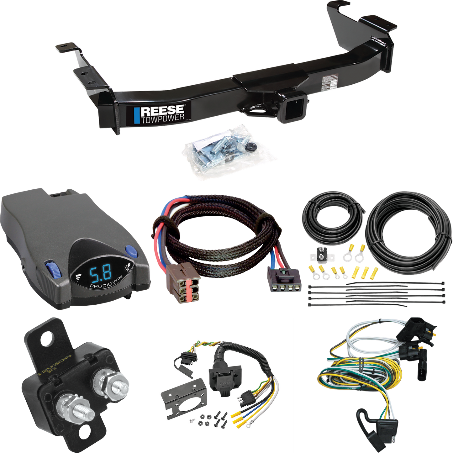 Fits 2000-2002 Ford E-350 Econoline Trailer Hitch Tow PKG w/ Tekonsha Prodigy P2 Brake Control + Plug & Play BC Adapter + 7-Way RV Wiring By Reese Towpower