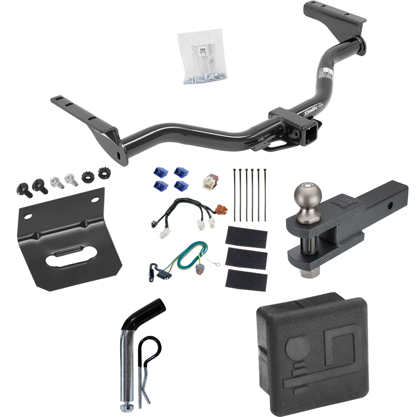 Fits 2013-2020 Nissan Pathfinder Trailer Hitch Tow PKG w/ 4-Flat Wiring + Clevis Hitch Ball Mount w/ 2" Ball + Pin/Clip + Wiring Bracket + Hitch Cover By Draw-Tite