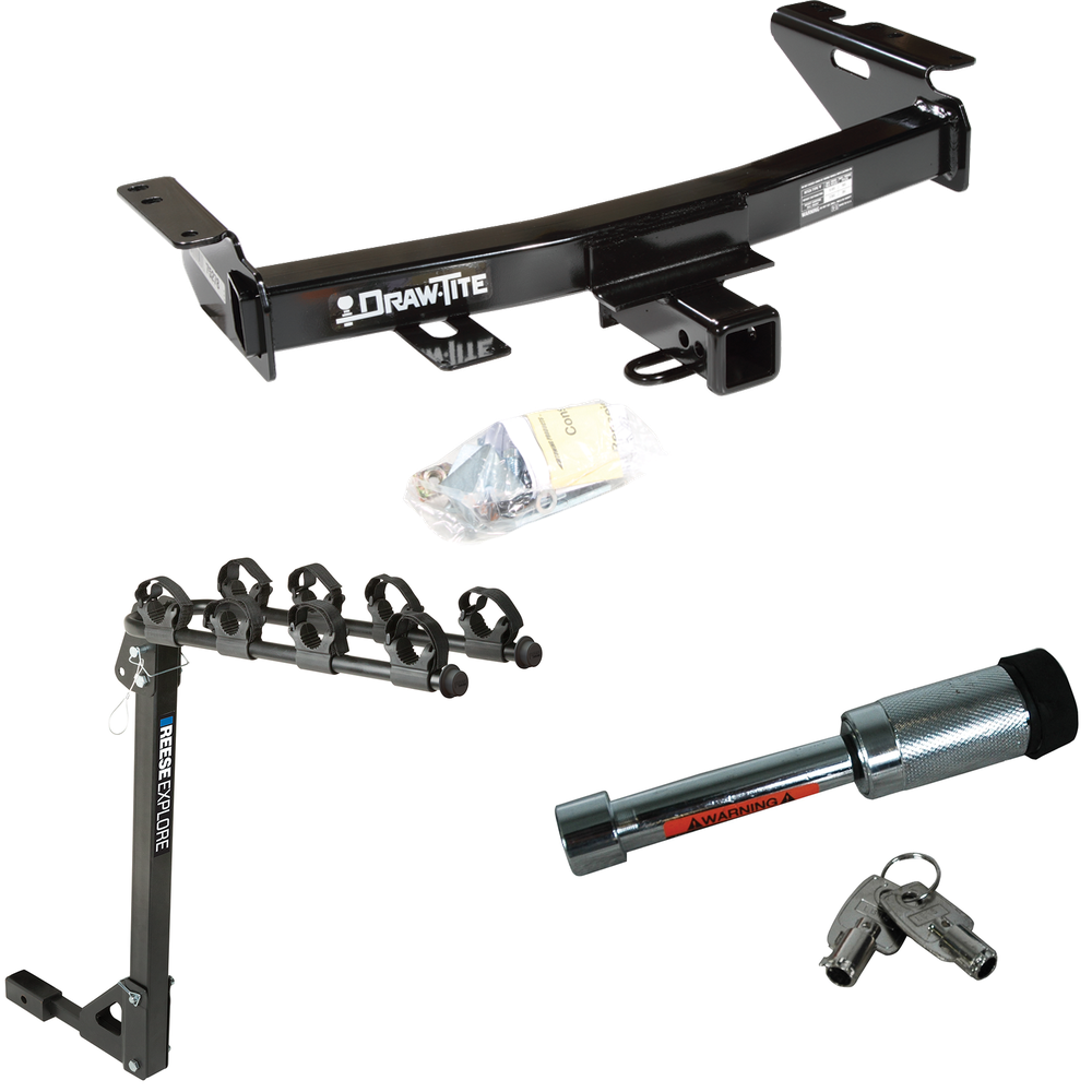 Fits 1997-1998 Pontiac Trans Sport Trailer Hitch Tow PKG w/ 4 Bike Carrier Rack + Hitch Lock By Draw-Tite