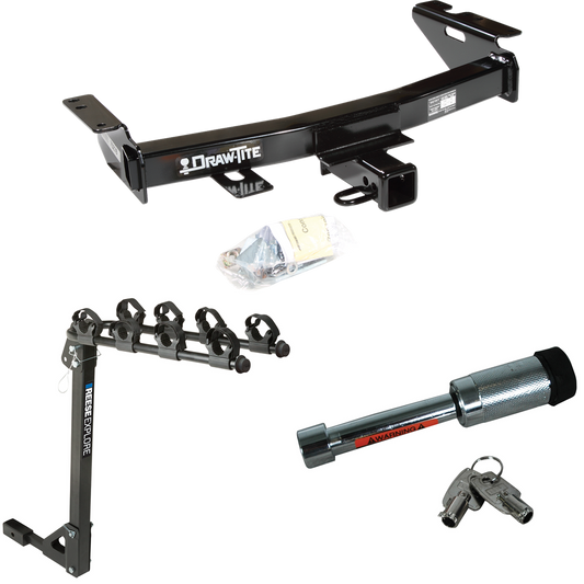 Fits 1997-1998 Pontiac Trans Sport Trailer Hitch Tow PKG w/ 4 Bike Carrier Rack + Hitch Lock By Draw-Tite