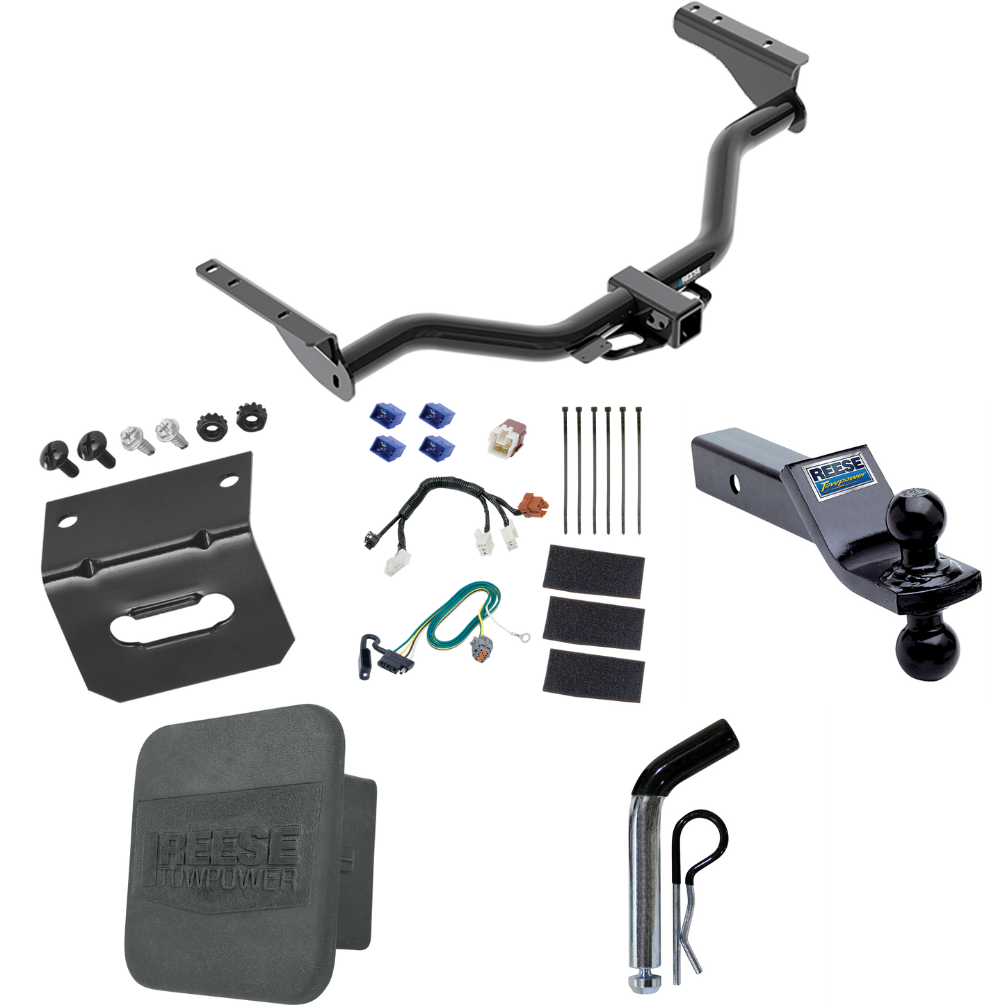 Fits 2014-2020 Infiniti QX60 Trailer Hitch Tow PKG w/ 4-Flat Wiring + Dual Ball Ball Mount 1-7/8" & 2" Trailer Balls + Pin/Clip + Wiring Bracket + Hitch Cover By Reese Towpower