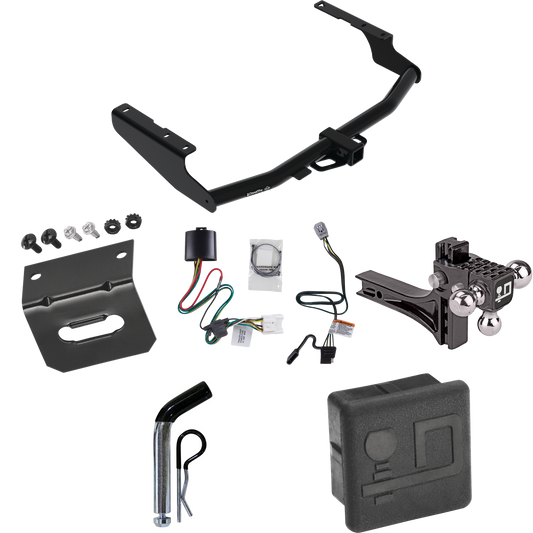 Fits 2020-2023 Toyota Highlander Trailer Hitch Tow PKG w/ 4-Flat Wiring + Adjustable Drop Rise Triple Ball Ball Mount 1-7/8" & 2" & 2-5/16" Trailer Balls + Pin/Clip + Wiring Bracket + Hitch Cover (Excludes: w/Twin-Tip Exhaust Models) By Draw-Tite