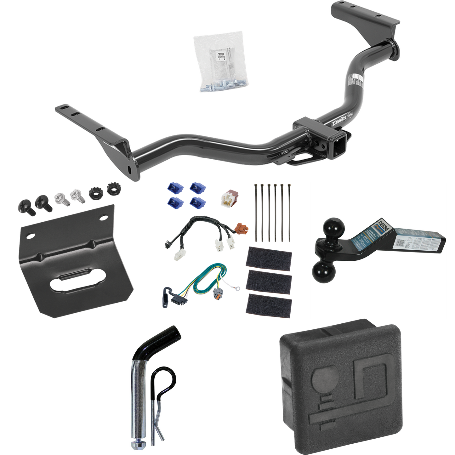 Fits 2014-2020 Infiniti QX60 Trailer Hitch Tow PKG w/ 4-Flat Wiring + Dual Ball Ball Mount 2" & 2-5/16" Trailer Balls + Pin/Clip + Wiring Bracket + Hitch Cover By Draw-Tite