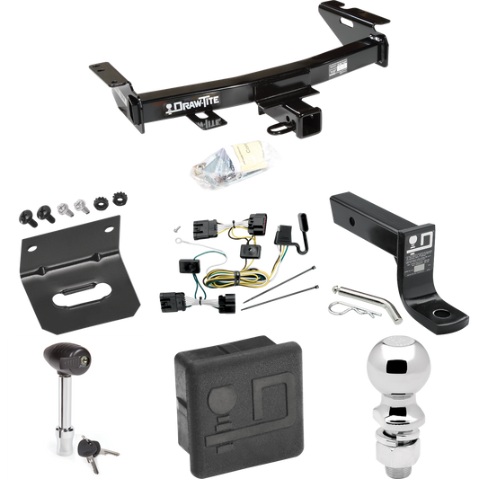 Se adapta al paquete de enganche de remolque Saturn Relay 2005-2007 con cableado plano de 4 + soporte de bola con caída de 4" + bola de 2-5/16" + soporte de cableado + bloqueo de enganche + cubierta de enganche de Draw-Tite