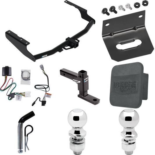 Fits 2020-2023 Toyota Highlander Trailer Hitch Tow PKG w/ 4-Flat Wiring + Adjustable Drop Rise Ball Mount + Pin/Clip + 2" Ball + 2-5/16" Ball + Wiring Bracket + Hitch Cover (Excludes: w/Twin-Tip Exhaust Models) By Reese Towpower