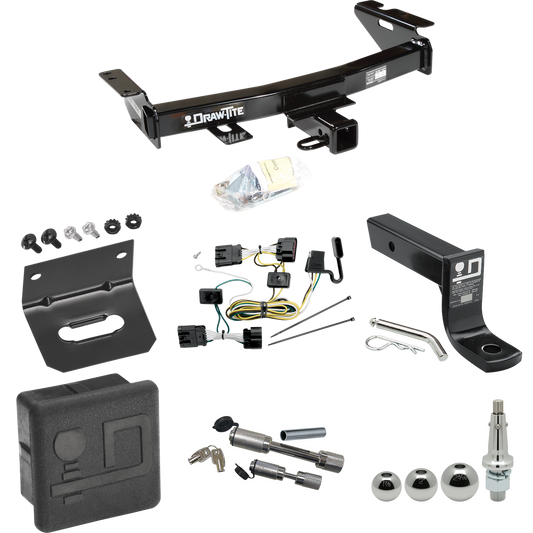 Fits 2009-2009 Chevrolet Uplander Trailer Hitch Tow PKG w/ 4-Flat Wiring + Ball Mount w/ 4" Drop + Interchangeable Ball 1-7/8" & 2" & 2-5/16" + Wiring Bracket + Dual Hitch & Coupler Locks + Hitch Cover (For (Canada Only) Models) By Draw-Tite