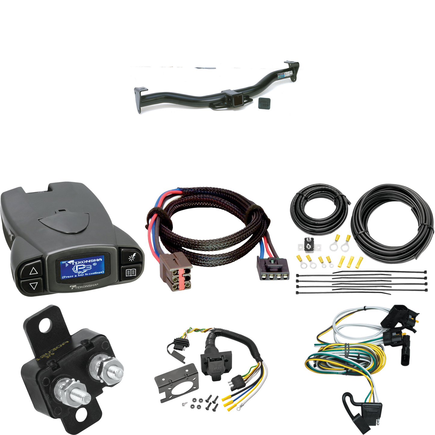 Se adapta al paquete de enganche de remolque Ford E-350 Econoline 1995-2000 con control de freno Tekonsha Prodigy P3 + adaptador BC Plug &amp; Play + cableado RV de 7 vías de Reese Towpower