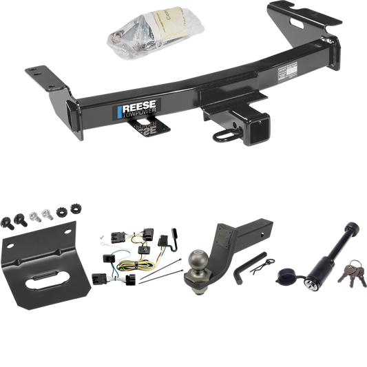 Se adapta al paquete de enganche de remolque Saturn Relay 2005-2007 con cableado de 4 planos + kit de inicio táctico de enclavamiento con caída de 3-1/4" y bola de 2" + bloqueo táctico de hueso de perro + soporte de cableado de Reese Towpower