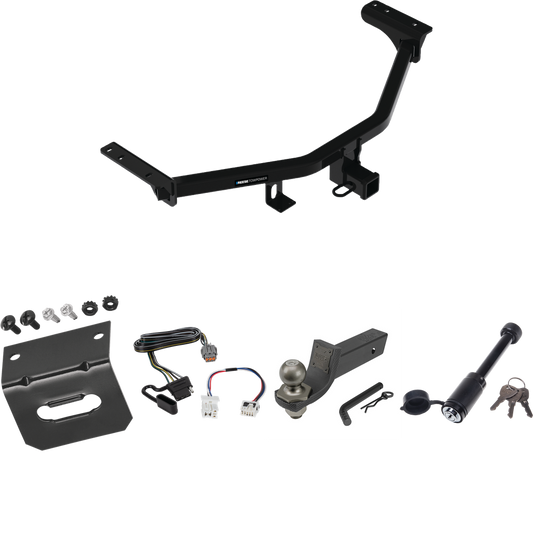 Fits 2022-2023 Nissan Pathfinder Trailer Hitch Tow PKG w/ 4-Flat Wiring + Interlock Tactical Starter Kit w/ 2" Drop & 2" Ball + Tactical Dogbone Lock + Wiring Bracket By Reese Towpower