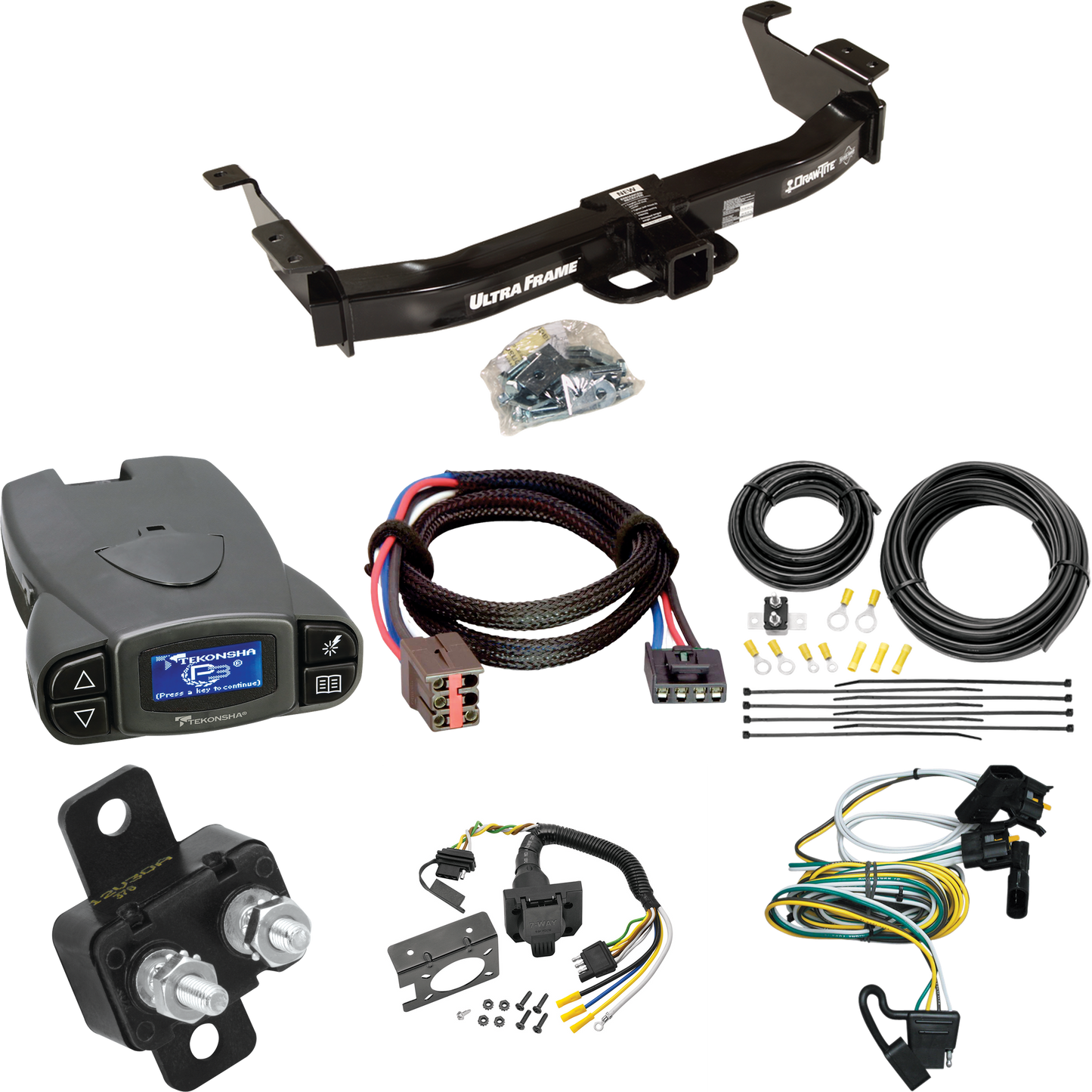 Se adapta al paquete de enganche de remolque Ford E-150 Econoline 2000-2002 con control de freno Tekonsha Prodigy P3 + adaptador BC Plug &amp; Play + cableado RV de 7 vías de Draw-Tite