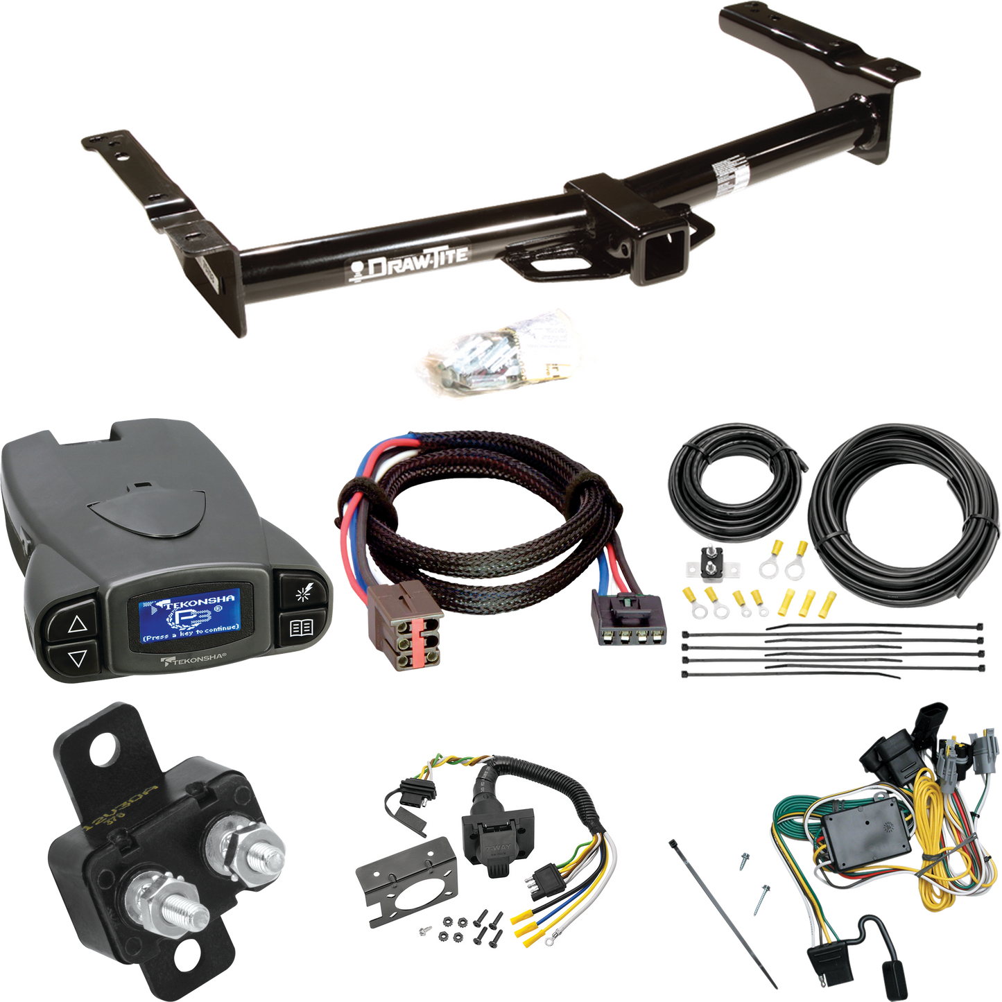 Se adapta al paquete de enganche de remolque Ford E-150 Econoline 1992-1994 con control de freno Tekonsha Prodigy P3 + adaptador BC Plug &amp; Play + cableado RV de 7 vías de Draw-Tite