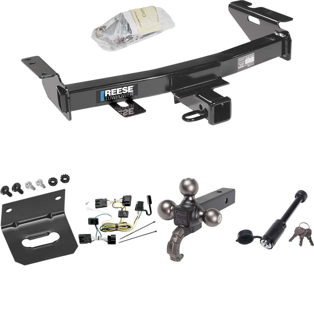 Fits 2005-2007 Saturn Relay Trailer Hitch Tow PKG w/ 4-Flat Wiring + Triple Ball Tactical Ball Mount 1-7/8" & 2" & 2-5/16" Balls w/ Tow Hook + Tactical Dogbone Lock + Wiring Bracket By Reese Towpower