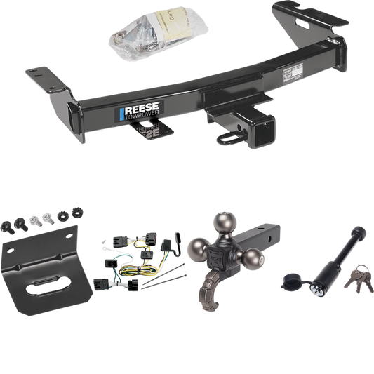 Fits 2005-2007 Saturn Relay Trailer Hitch Tow PKG w/ 4-Flat Wiring + Triple Ball Tactical Ball Mount 1-7/8" & 2" & 2-5/16" Balls w/ Tow Hook + Tactical Dogbone Lock + Wiring Bracket By Reese Towpower