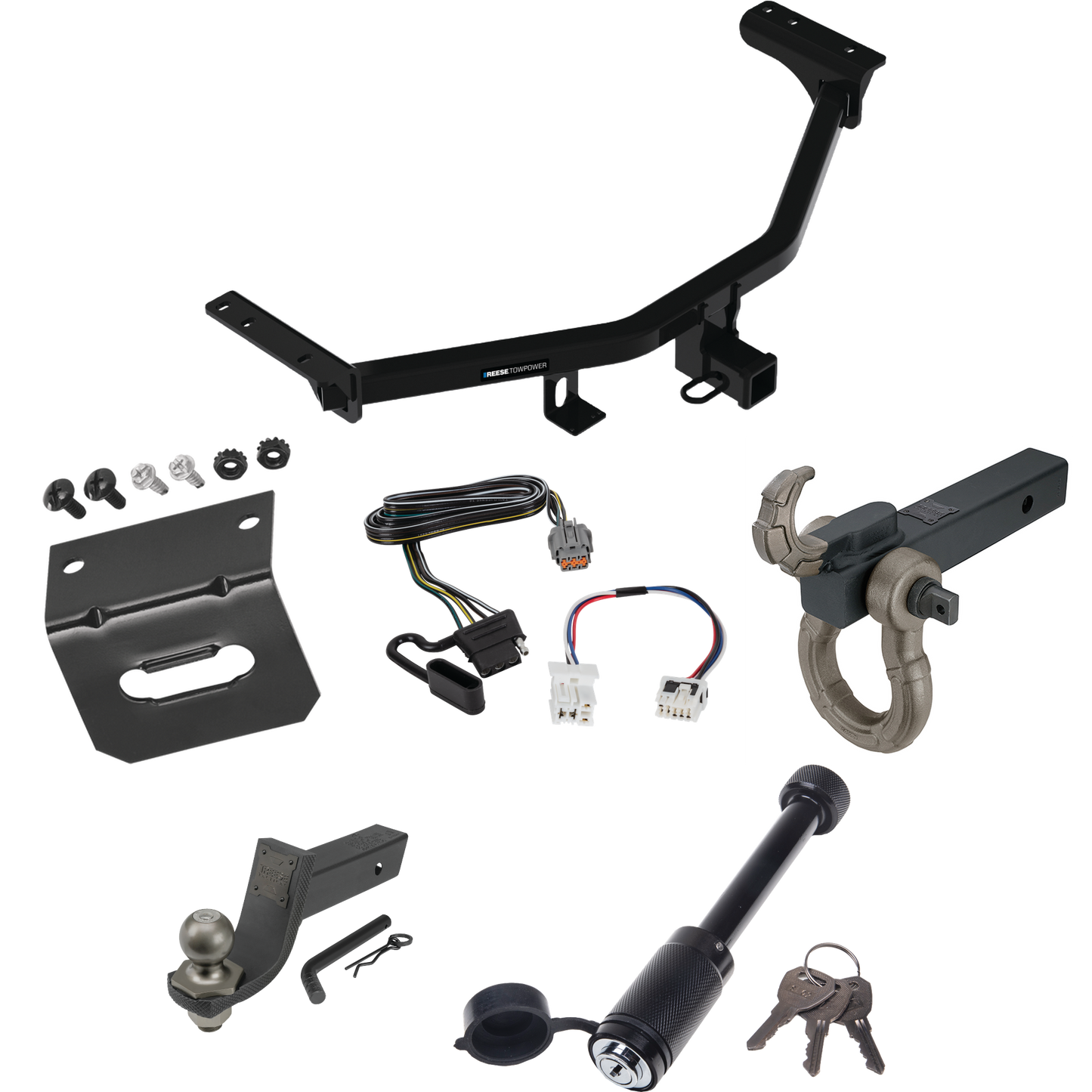 Fits 2022-2023 Nissan Pathfinder Trailer Hitch Tow PKG w/ 4-Flat Wiring + Interlock Tactical Starter Kit w/ 3-1/4" Drop & 2" Ball + Tactical Hook & Shackle Mount + Tactical Dogbone Lock + Wiring Bracket (For w/Factory Tow Package Models) By Reese Tow