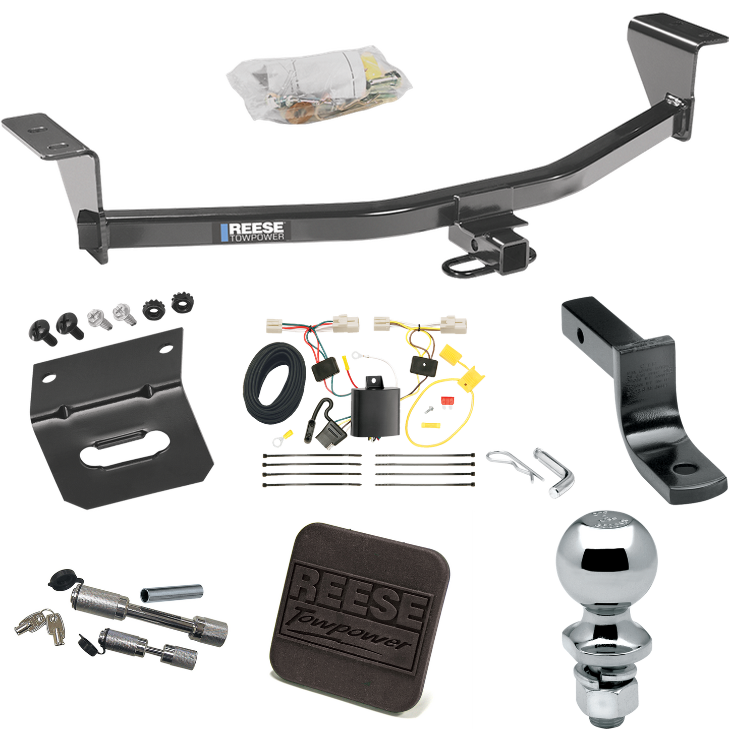 Fits 2011-2013 Scion tC Trailer Hitch Tow PKG w/ 4-Flat Wiring Harness + Draw-Bar + 2" Ball + Wiring Bracket + Hitch Cover + Dual Hitch & Coupler Locks (Excludes: Release Series Models) By Reese Towpower