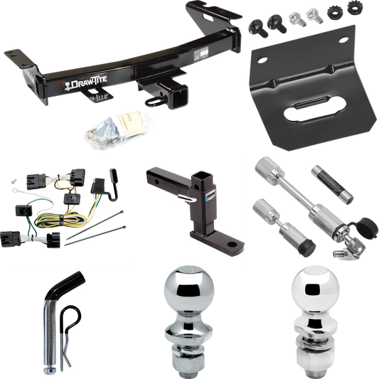 Fits 2009-2009 Chevrolet Uplander Trailer Hitch Tow PKG w/ 4-Flat Wiring Harness + Adjustable Drop Rise Ball Mount + Pin/Clip + 2" Ball + 1-7/8" Ball + Dual Hitch & Coupler Locks (For (Canada Only) Models) By Draw-Tite