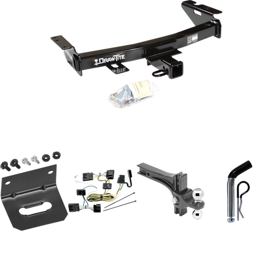 Fits 2005-2008 Chevrolet Uplander Trailer Hitch Tow PKG w/ 4-Flat Wiring Harness + Dual Adjustable Drop Rise Ball Ball Mount 2" & 2-5/16" Trailer Balls + Pin/Clip + Wiring Bracket By Draw-Tite