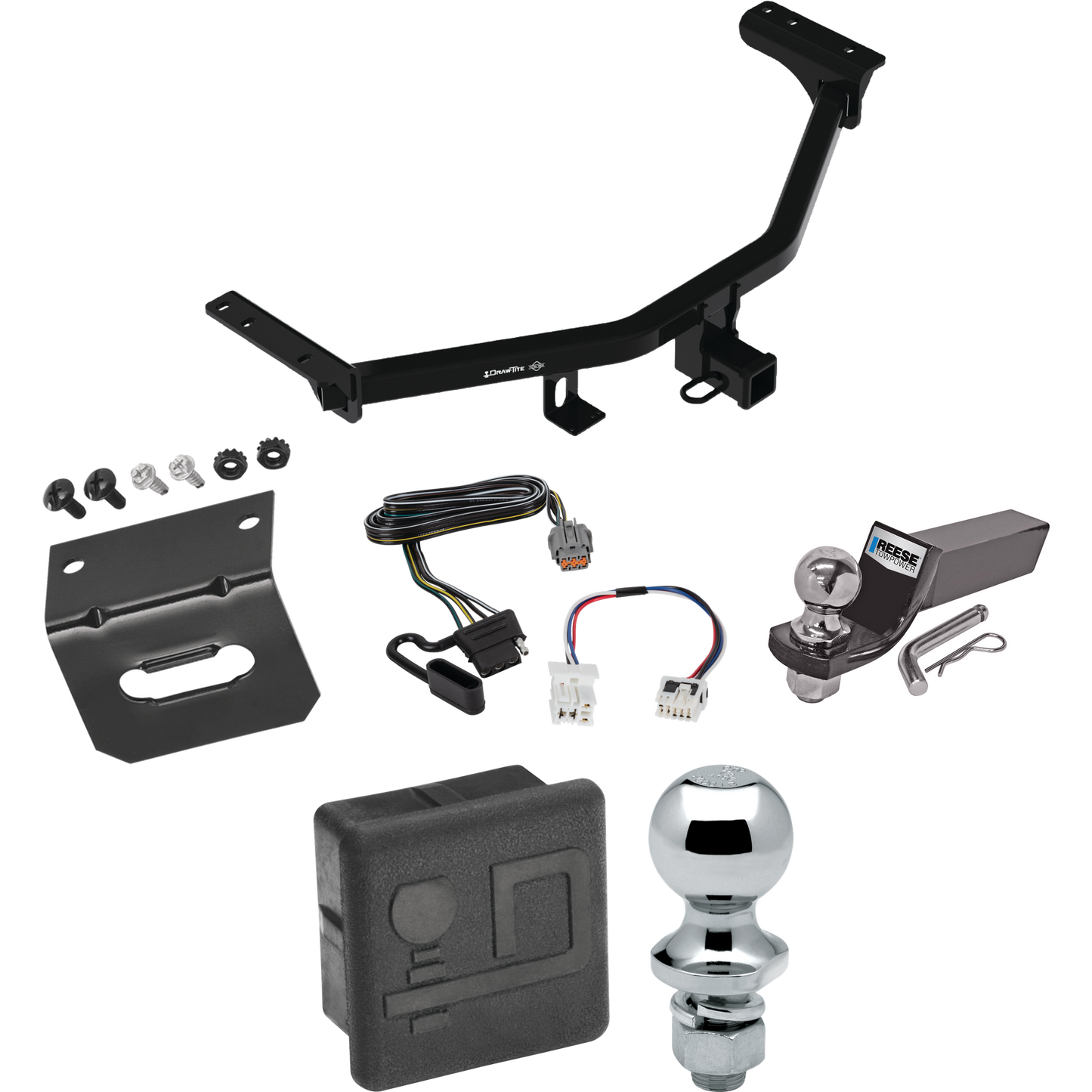 Fits 2022-2022 Infiniti QX60 Trailer Hitch Tow PKG w/ 4-Flat Wiring + Starter Kit Ball Mount w/ 2" Drop & 2" Ball + 1-7/8" Ball + Wiring Bracket + Hitch Cover By Draw-Tite