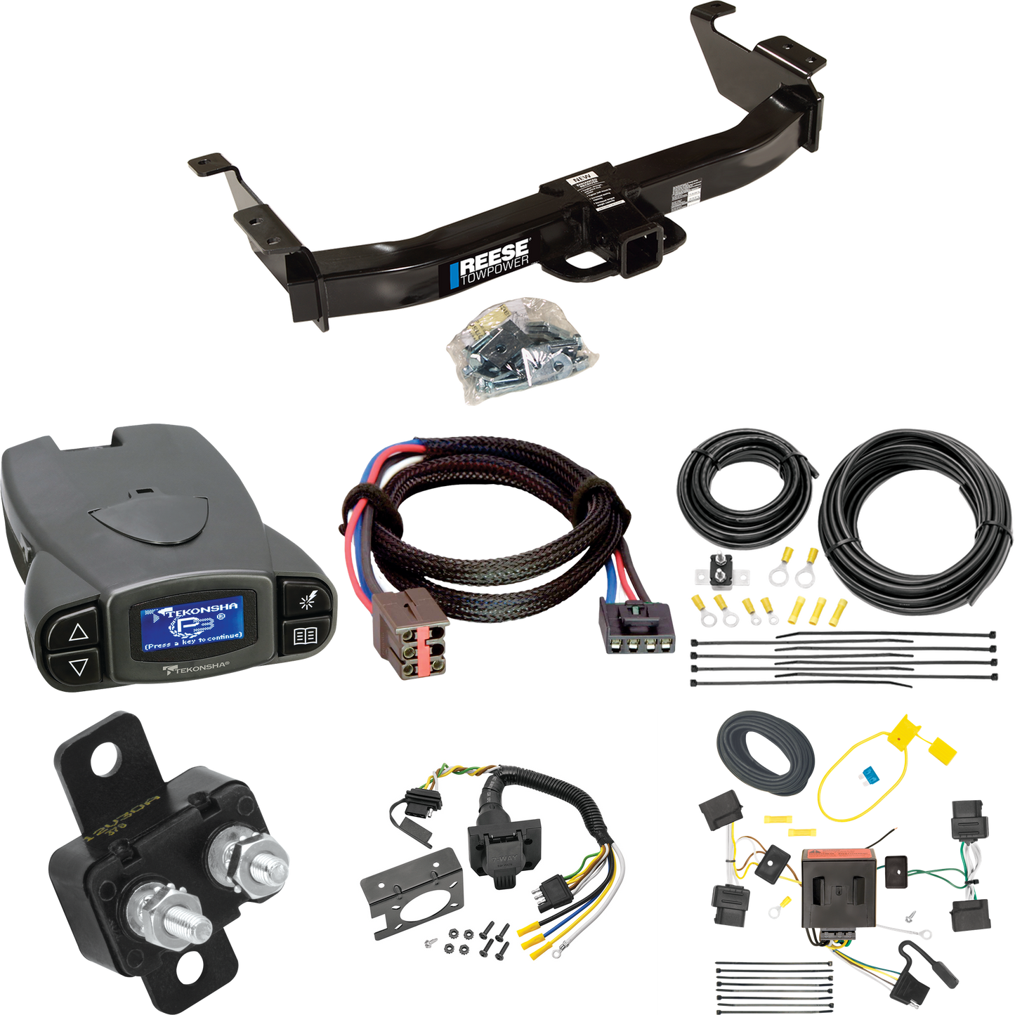 Se adapta al paquete de enganche de remolque Ford E-350 Econoline Super Duty 2008-2008 con control de freno Tekonsha Prodigy P3 + adaptador BC Plug &amp; Play + cableado RV de 7 vías de Reese Towpower