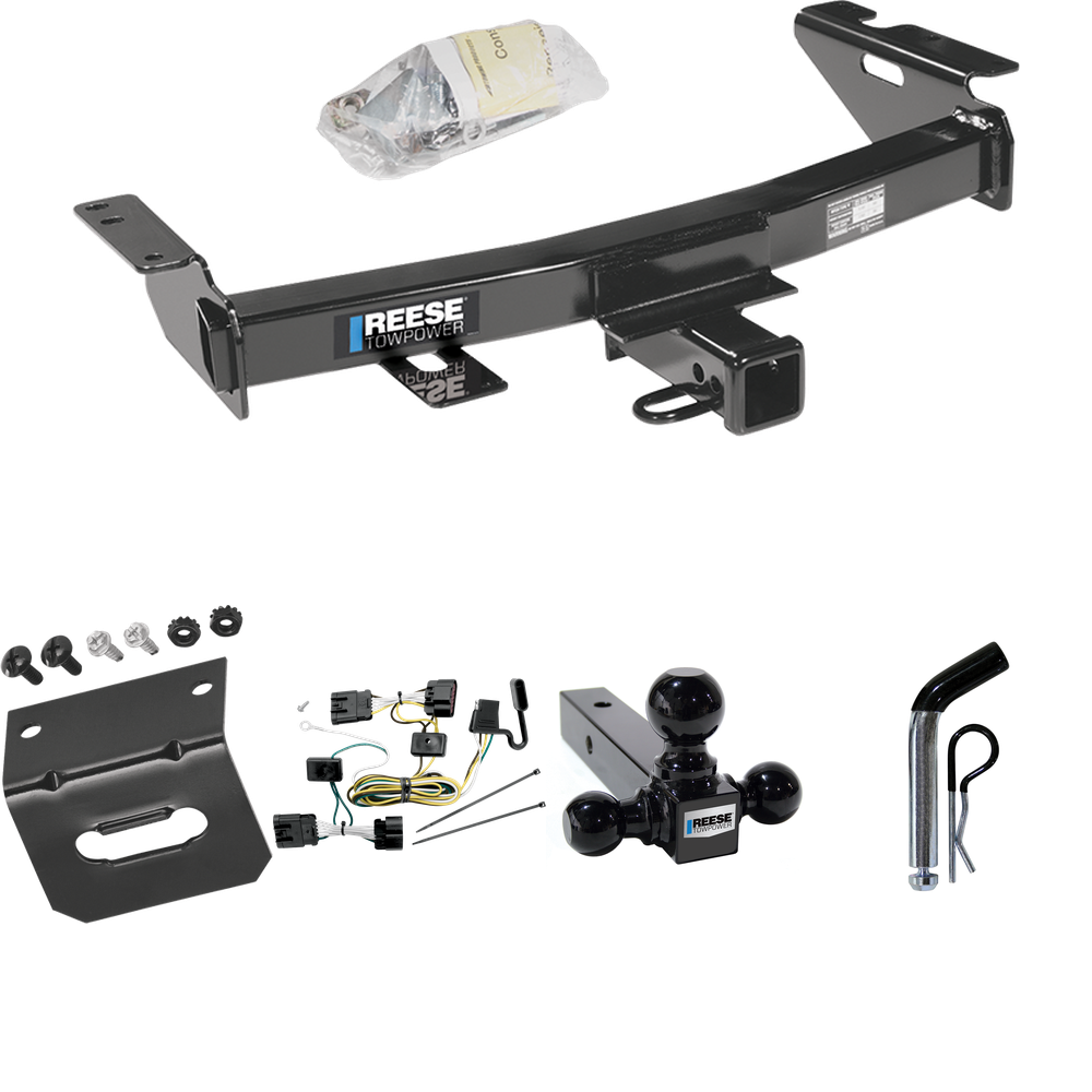 Fits 2007-2009 Pontiac Montana SV6 Trailer Hitch Tow PKG w/ 4-Flat Wiring Harness + Triple Ball Ball Mount 1-7/8" & 2" & 2-5/16" Trailer Balls + Pin/Clip + Wiring Bracket (For (Canada Only) Models) By Reese Towpower