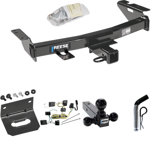 Fits 2007-2009 Pontiac Montana SV6 Trailer Hitch Tow PKG w/ 4-Flat Wiring Harness + Triple Ball Ball Mount 1-7/8" & 2" & 2-5/16" Trailer Balls + Pin/Clip + Wiring Bracket (For (Canada Only) Models) By Reese Towpower