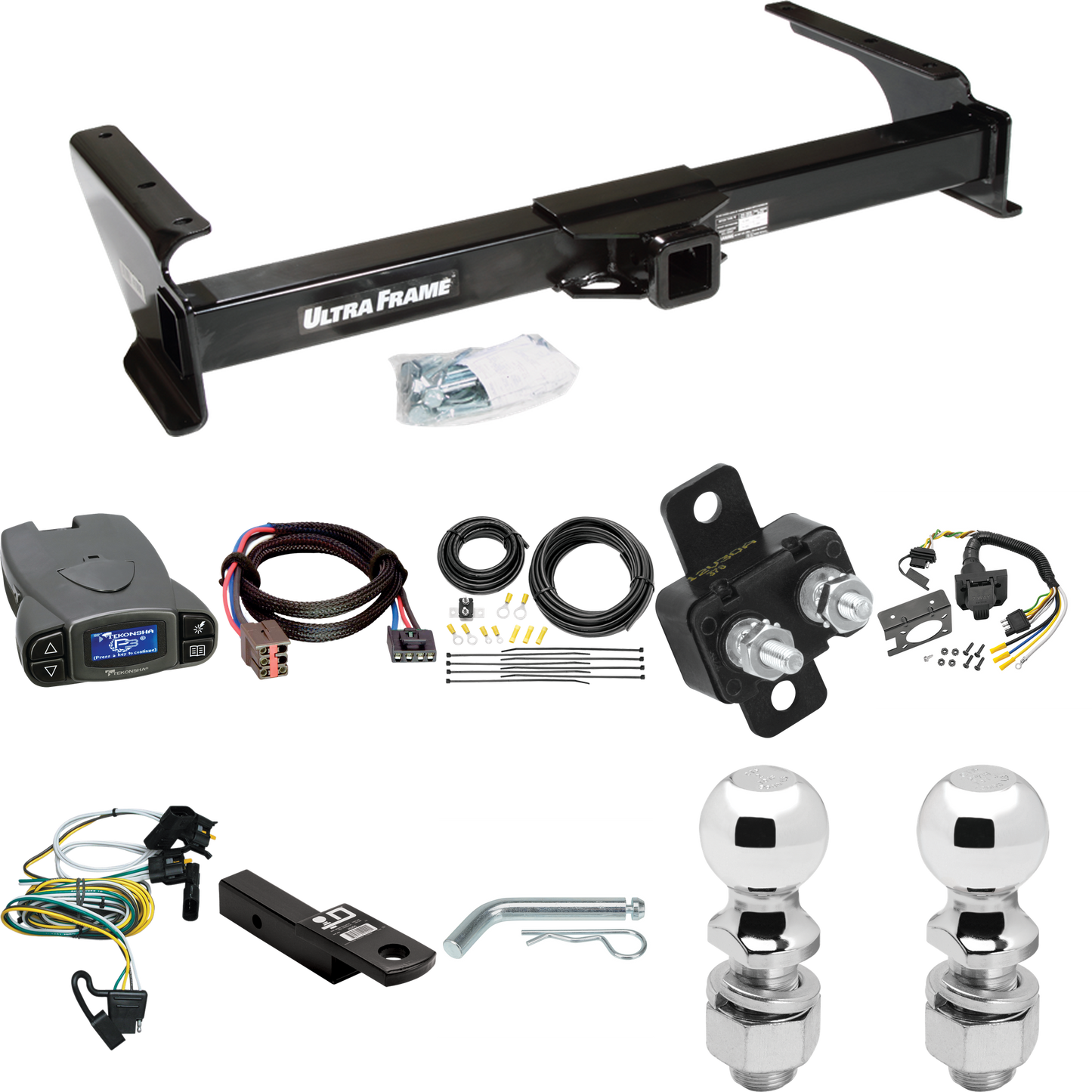 Fits 1995-2002 Ford E-250 Econoline Trailer Hitch Tow PKG w/ Tekonsha Prodigy P3 Brake Control + Plug & Play BC Adapter + 7-Way RV Wiring + 2" & 2-5/16" Ball & Drop Mount By Draw-Tite