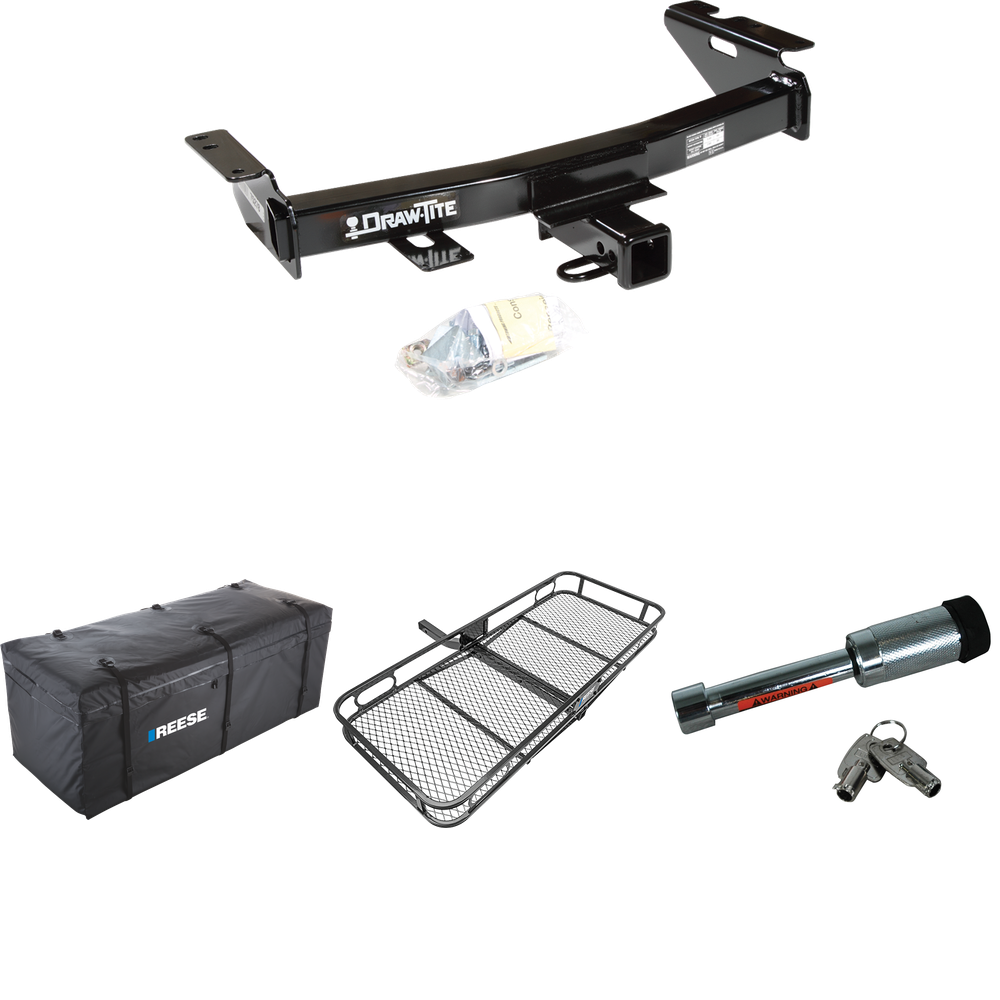 Fits 2007-2009 Pontiac Montana SV6 Trailer Hitch Tow PKG w/ 60" x 24" Cargo Carrier + Cargo Bag + Hitch Lock (For (Canada Only) Models) By Draw-Tite