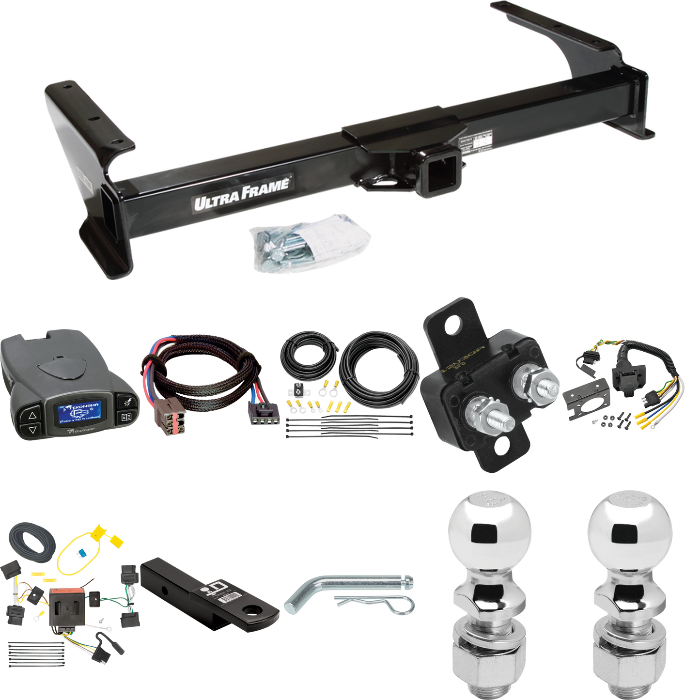 Se adapta al paquete de enganche de remolque Ford E-350 Econoline Super Duty 2008-2008 con control de freno Tekonsha Prodigy P3 + adaptador BC Plug &amp; Play + cableado RV de 7 vías + soporte de bola y caída de 2" y 2-5/16" por Draw -Tita