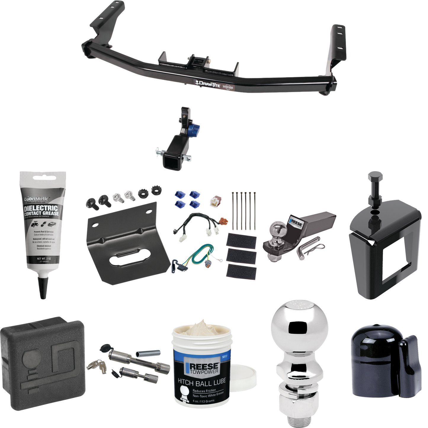 Fits 2014-2020 Infiniti QX60 Trailer Hitch Tow PKG w/ 4-Flat Wiring + Starter Kit Ball Mount w/ 2" Drop & 2" Ball + 2-5/16" Ball + Wiring Bracket + Dual Hitch & Coupler Locks + Hitch Cover + Wiring Tester + Ball Lube +Electric Grease + Ball Wrench +