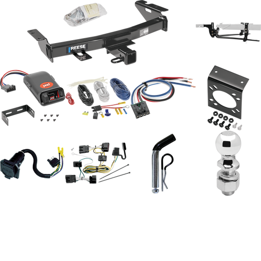 Fits 2005-2007 Buick Terraza Trailer Hitch Tow PKG w/ 6K Round Bar Weight Distribution Hitch w/ 2-5/16" Ball + 2" Ball + Pin/Clip + Pro Series POD Brake Control + Generic BC Wiring Adapter + 7-Way RV Wiring By Reese Towpower