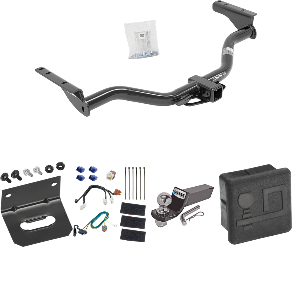 Fits 2013-2020 Nissan Pathfinder Trailer Hitch Tow PKG w/ 4-Flat Wiring + Starter Kit Ball Mount w/ 2" Drop & 2" Ball + Wiring Bracket + Hitch Cover By Draw-Tite