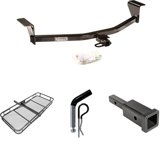 Fits 2011-2013 Scion tC Trailer Hitch Tow PKG w/ Hitch Adapter 1-1/4" to 2" Receiver + 1/2" Pin & Clip + 60" x 24" Cargo Carrier Rack (Excludes: Release Series Models) By Draw-Tite