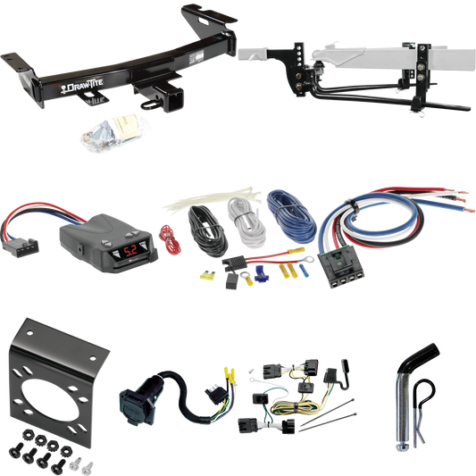 Fits 2005-2008 Chevrolet Uplander Trailer Hitch Tow PKG w/ 6K Round Bar Weight Distribution Hitch w/ 2-5/16" Ball + Pin/Clip + Tekonsha Brakeman IV Brake Control + Generic BC Wiring Adapter + 7-Way RV Wiring By Draw-Tite