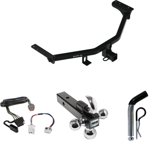 Fits 2022-2023 Nissan Pathfinder Trailer Hitch Tow PKG w/ 4-Flat Wiring + Triple Ball Ball Mount 1-7/8" & 2" & 2-5/16" Trailer Balls w/ Tow Hook + Pin/Clip By Draw-Tite