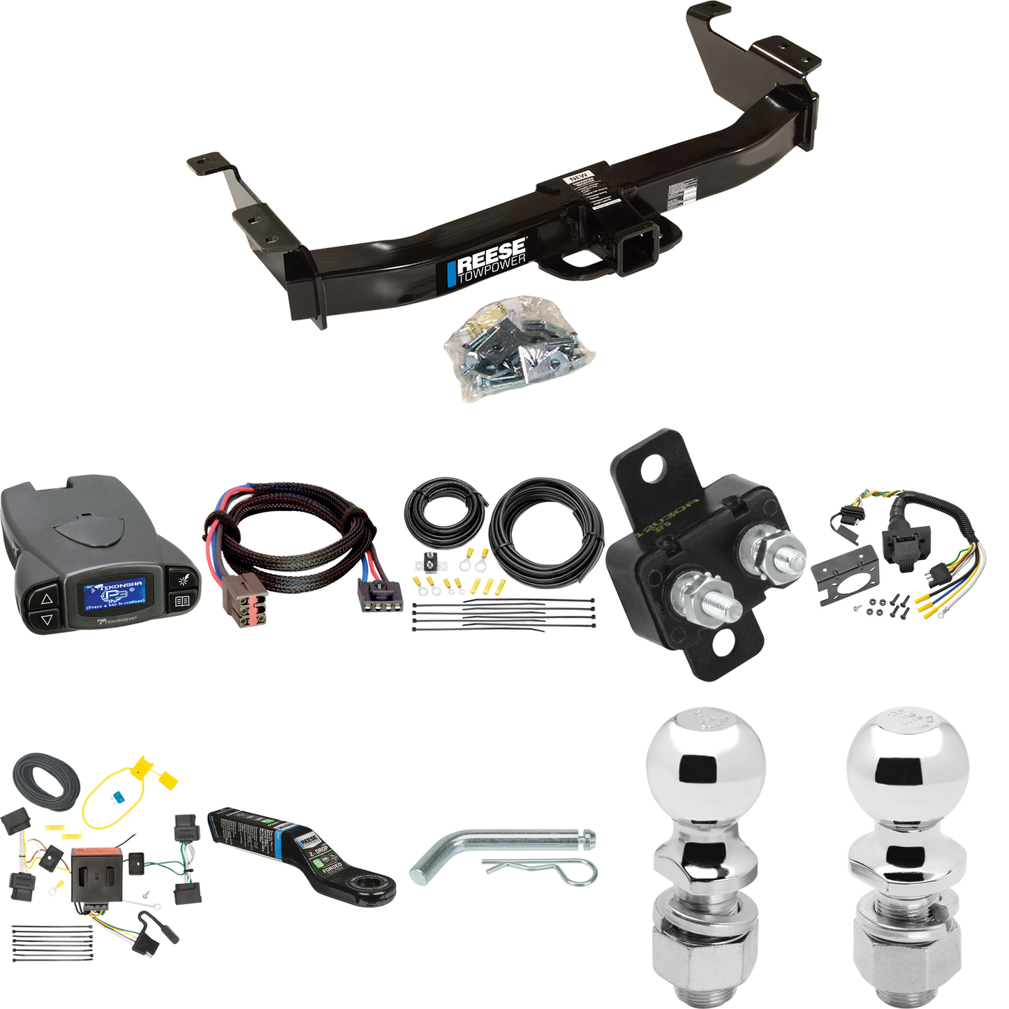 Fits 2008-2008 Ford E-150 Econoline Trailer Hitch Tow PKG w/ Tekonsha Prodigy P3 Brake Control + Plug & Play BC Adapter + 7-Way RV Wiring + 2" & 2-5/16" Ball & Drop Mount By Reese Towpower