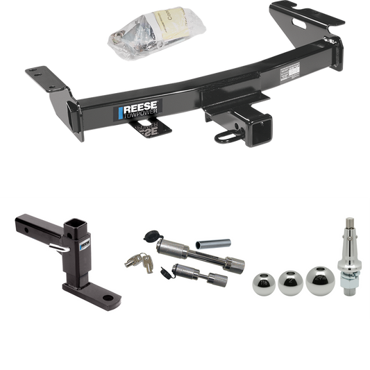 Fits 1999-2005 Pontiac Montana Trailer Hitch Tow PKG w/ Adjustable Drop Rise Ball Mount + Dual Hitch & Copler Locks + Inerchangeable 1-7/8" & 2" & 2-5/16" Balls By Reese Towpower