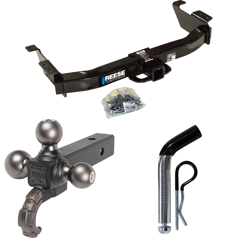 Fits 2000-2014 Ford E-150 Econoline Trailer Hitch Tow PKG w/ Triple Ball Ball Mount 1-7/8" & 2" & 2-5/16" Trailer Balls w/ Tow Hook + Pin/Clip By Reese Towpower